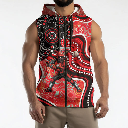 Melbourne Renegades Sleeveless Zip Hoodie Indigenous Dot Art Superhero Batter Tribal Pattern