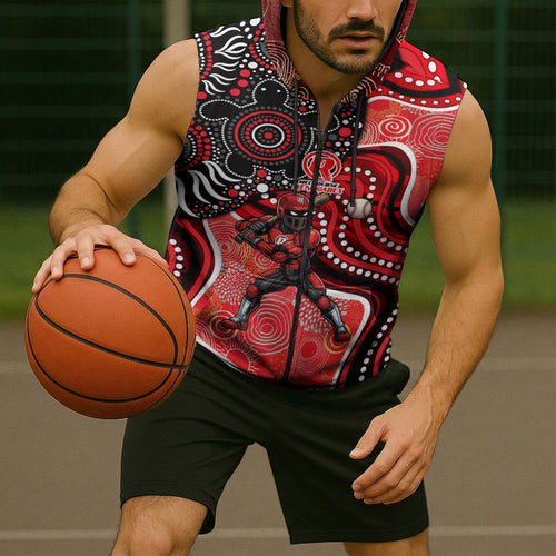 Melbourne Renegades Sleeveless Zip Hoodie Indigenous Dot Art Superhero Batter Tribal Pattern