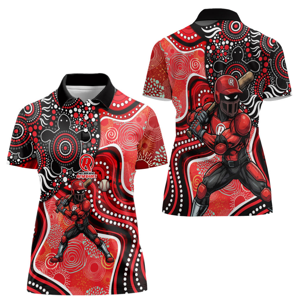 Melbourne Renegades Women Polo Shirt Indigenous Dot Art Superhero Batter Tribal Pattern