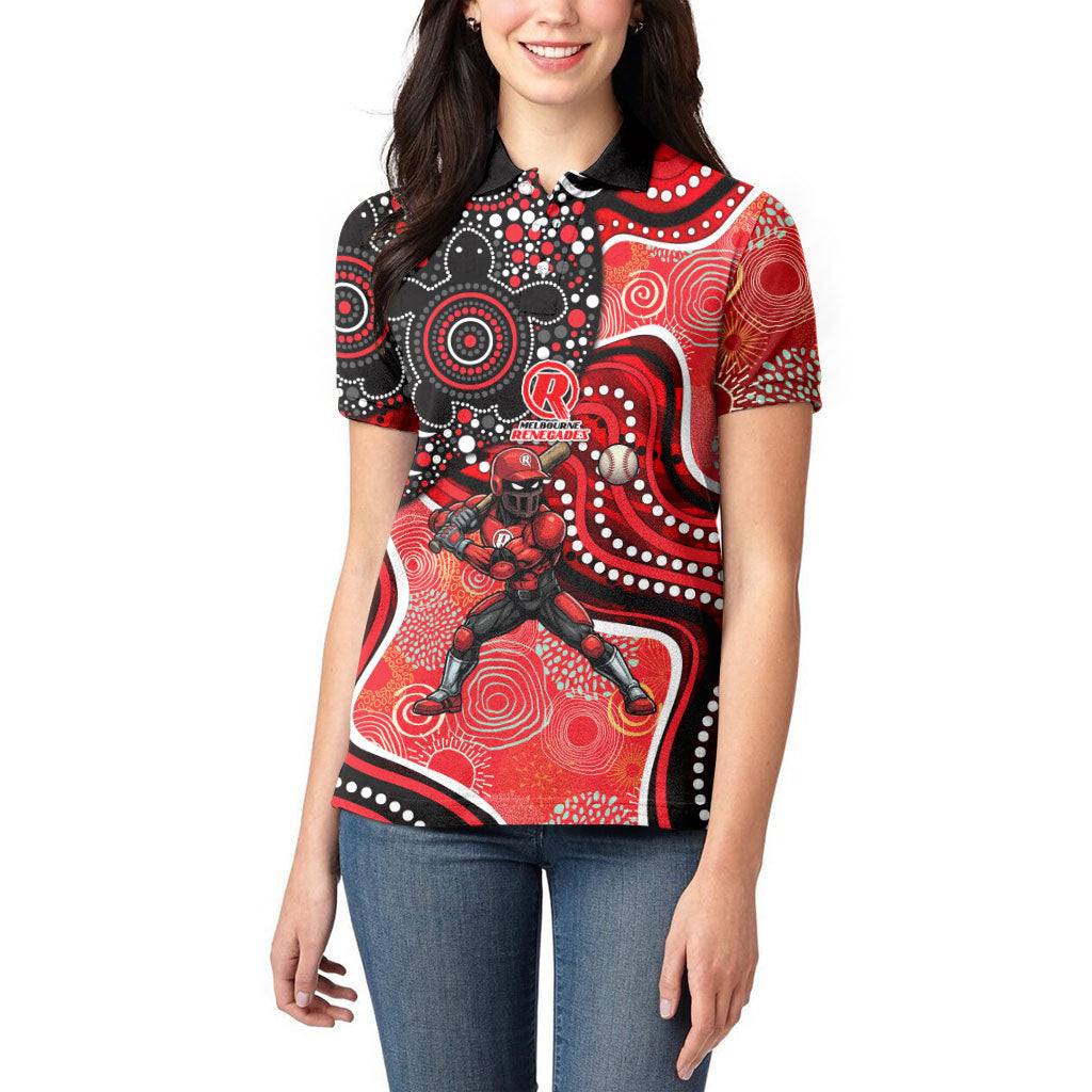 Melbourne Renegades Women Polo Shirt Indigenous Dot Art Superhero Batter Tribal Pattern