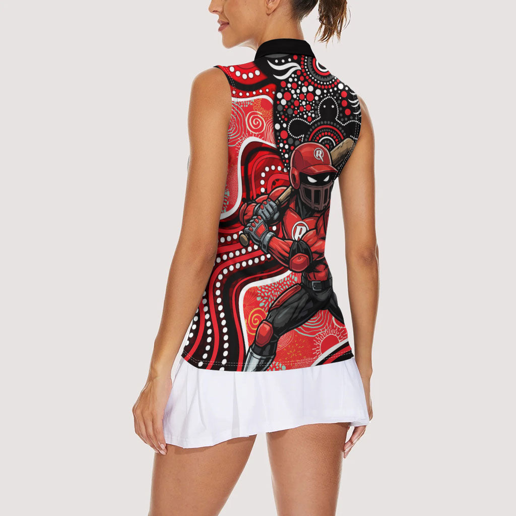 Melbourne Renegades Women Sleeveless Polo Shirt Indigenous Dot Art Superhero Batter Tribal Pattern