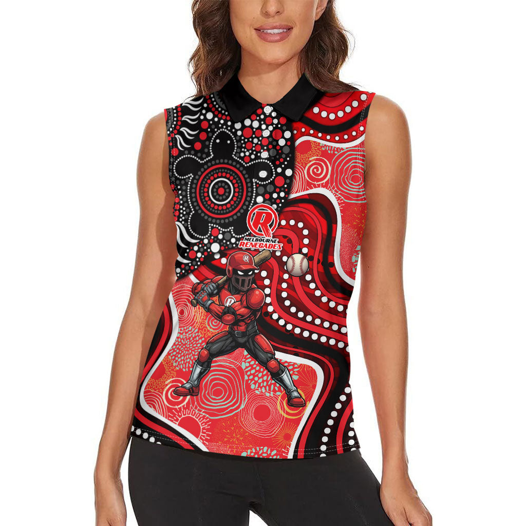 Melbourne Renegades Women Sleeveless Polo Shirt Indigenous Dot Art Superhero Batter Tribal Pattern