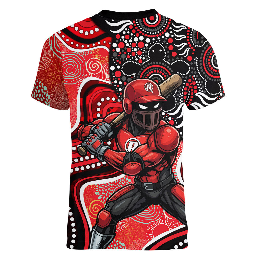 Melbourne Renegades Women V-Neck T-Shirt Indigenous Dot Art Superhero Batter Tribal Pattern
