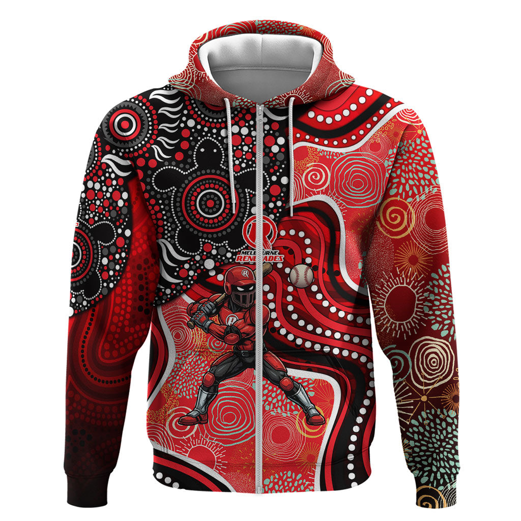 Melbourne Renegades Zip Hoodie Indigenous Dot Art Superhero Batter Tribal Pattern
