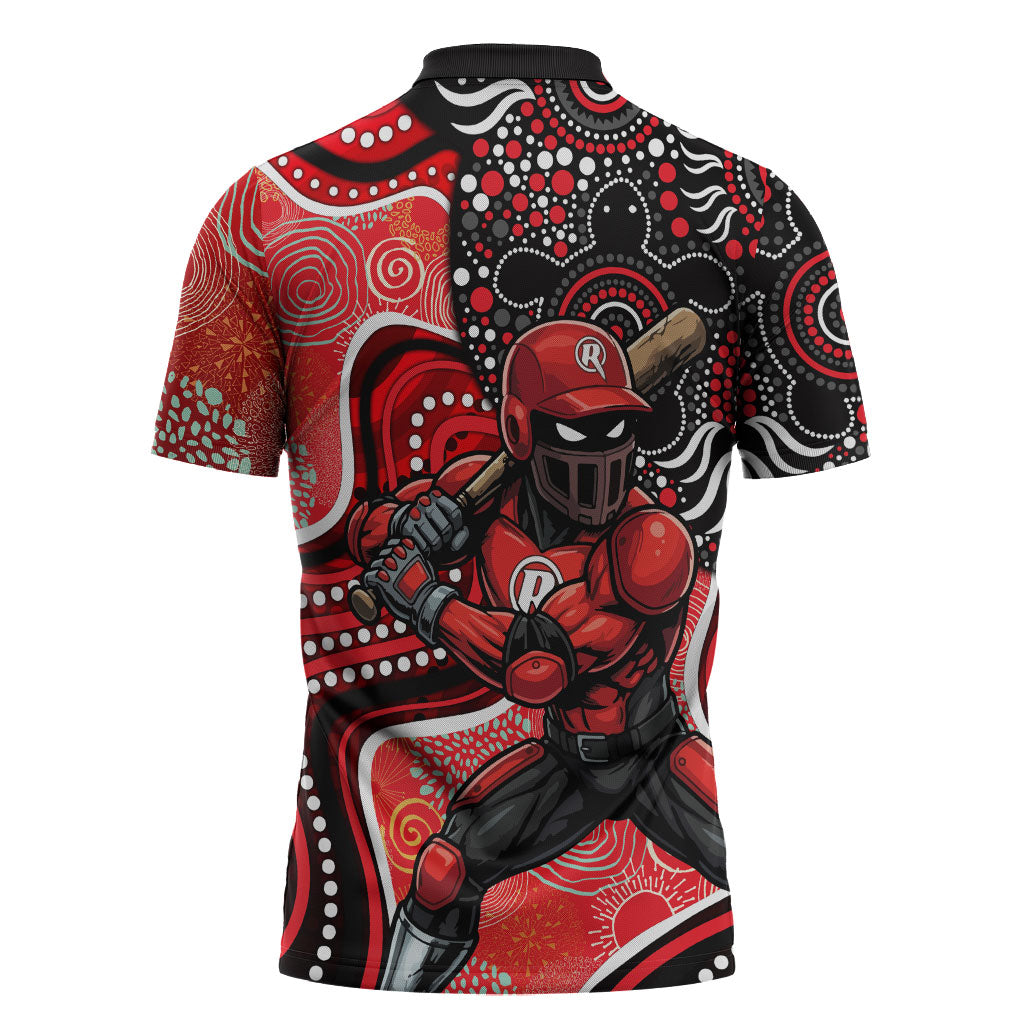 Melbourne Renegades Zipper Polo Shirt Indigenous Dot Art Superhero Batter Tribal Pattern