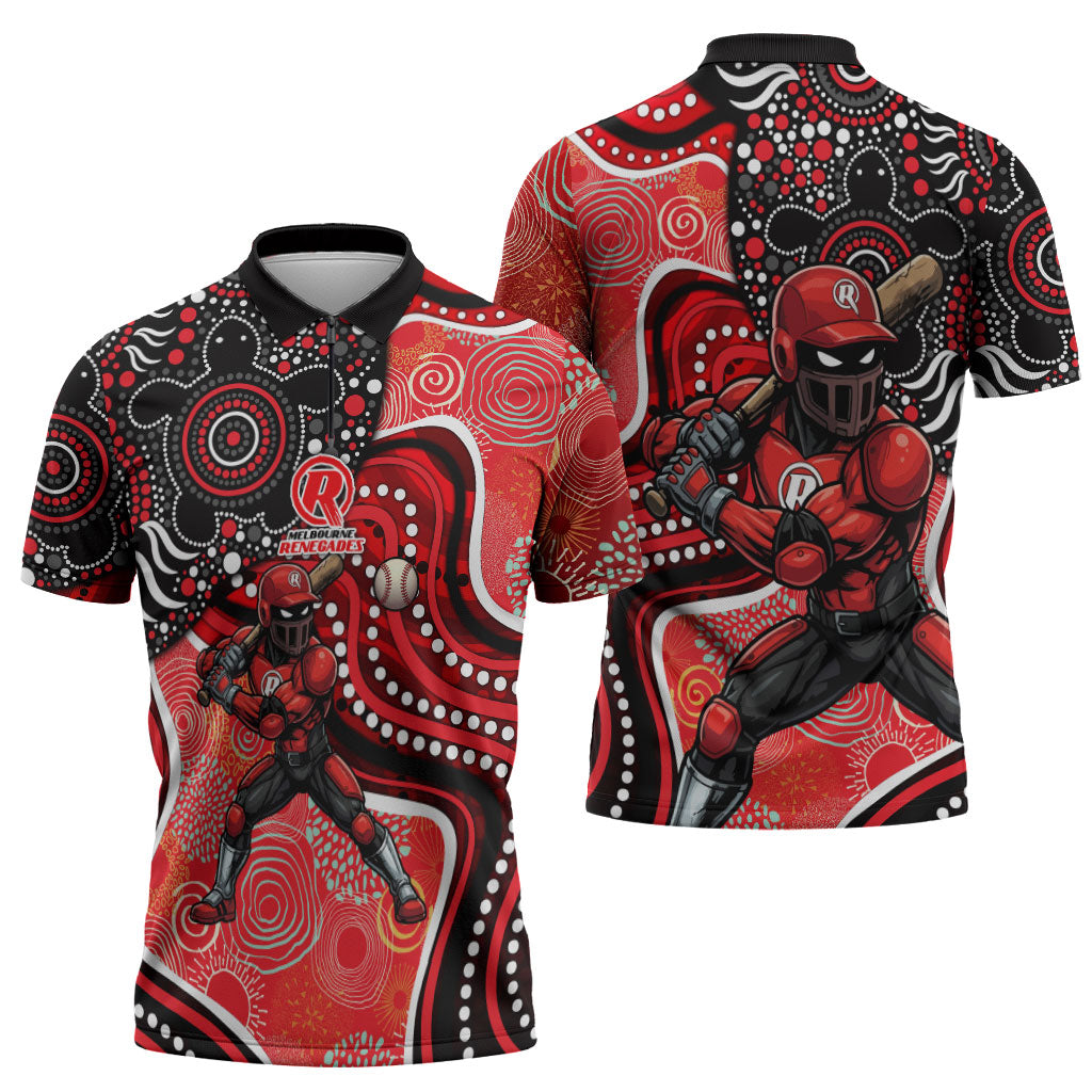 Melbourne Renegades Zipper Polo Shirt Indigenous Dot Art Superhero Batter Tribal Pattern