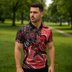 Melbourne Renegades Zipper Polo Shirt Indigenous Dot Art Superhero Batter Tribal Pattern