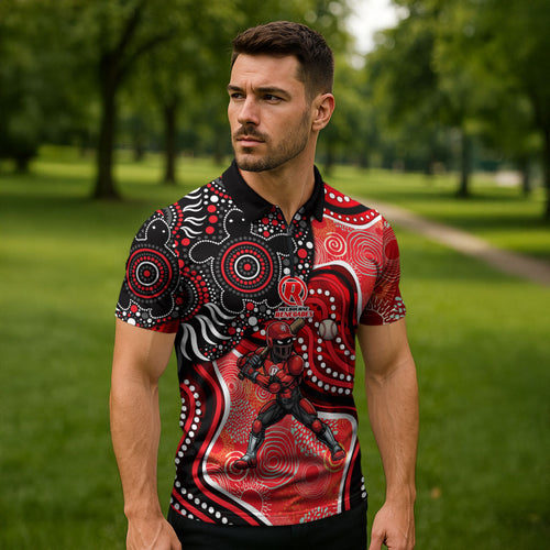 Melbourne Renegades Zipper Polo Shirt Indigenous Dot Art Superhero Batter Tribal Pattern