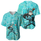 Brisbane Heat Baseball Jersey Indigenous Dot Art Superhero Batter Tribal Pattern