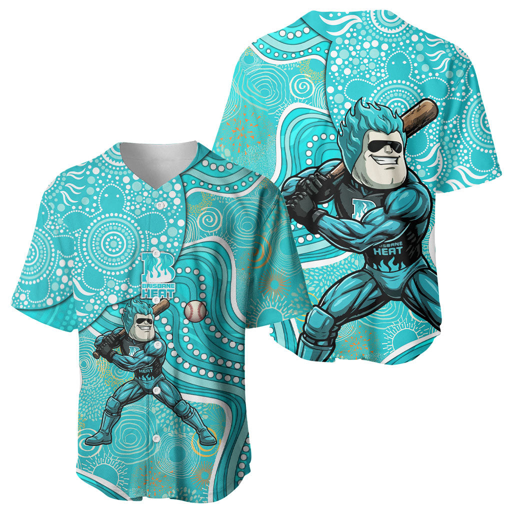 Brisbane Heat Baseball Jersey Indigenous Dot Art Superhero Batter Tribal Pattern