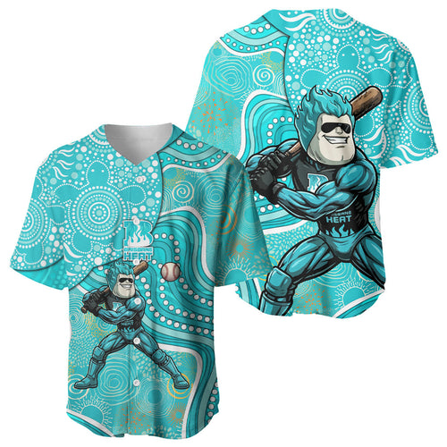 Brisbane Heat Baseball Jersey Indigenous Dot Art Superhero Batter Tribal Pattern