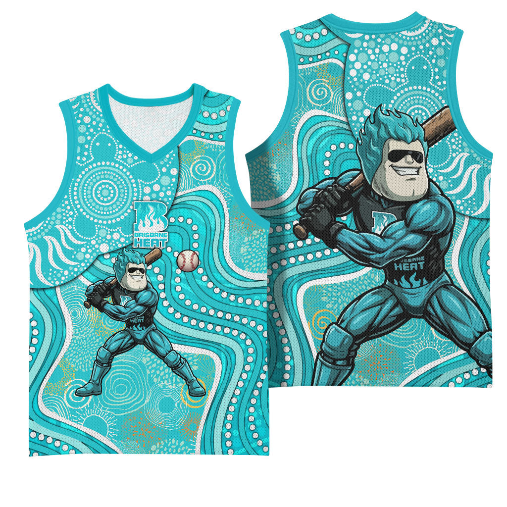 Brisbane Heat Basketball Jersey Indigenous Dot Art Superhero Batter Tribal Pattern