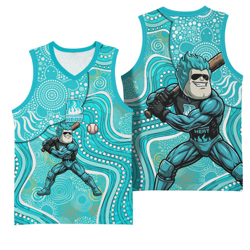 Brisbane Heat Basketball Jersey Indigenous Dot Art Superhero Batter Tribal Pattern