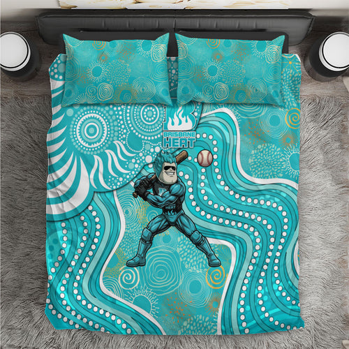 Brisbane Heat Bedding Set Indigenous Dot Art Superhero Batter Tribal Pattern