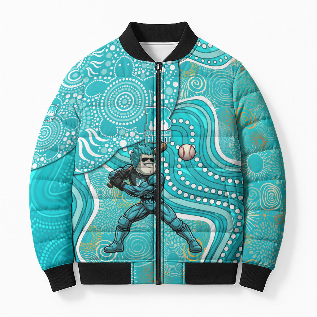 Brisbane Heat Bomber Puffer Jacket Indigenous Dot Art Superhero Batter Tribal Pattern