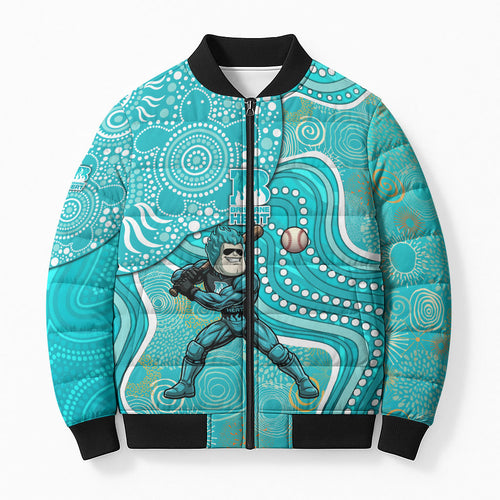 Brisbane Heat Bomber Puffer Jacket Indigenous Dot Art Superhero Batter Tribal Pattern