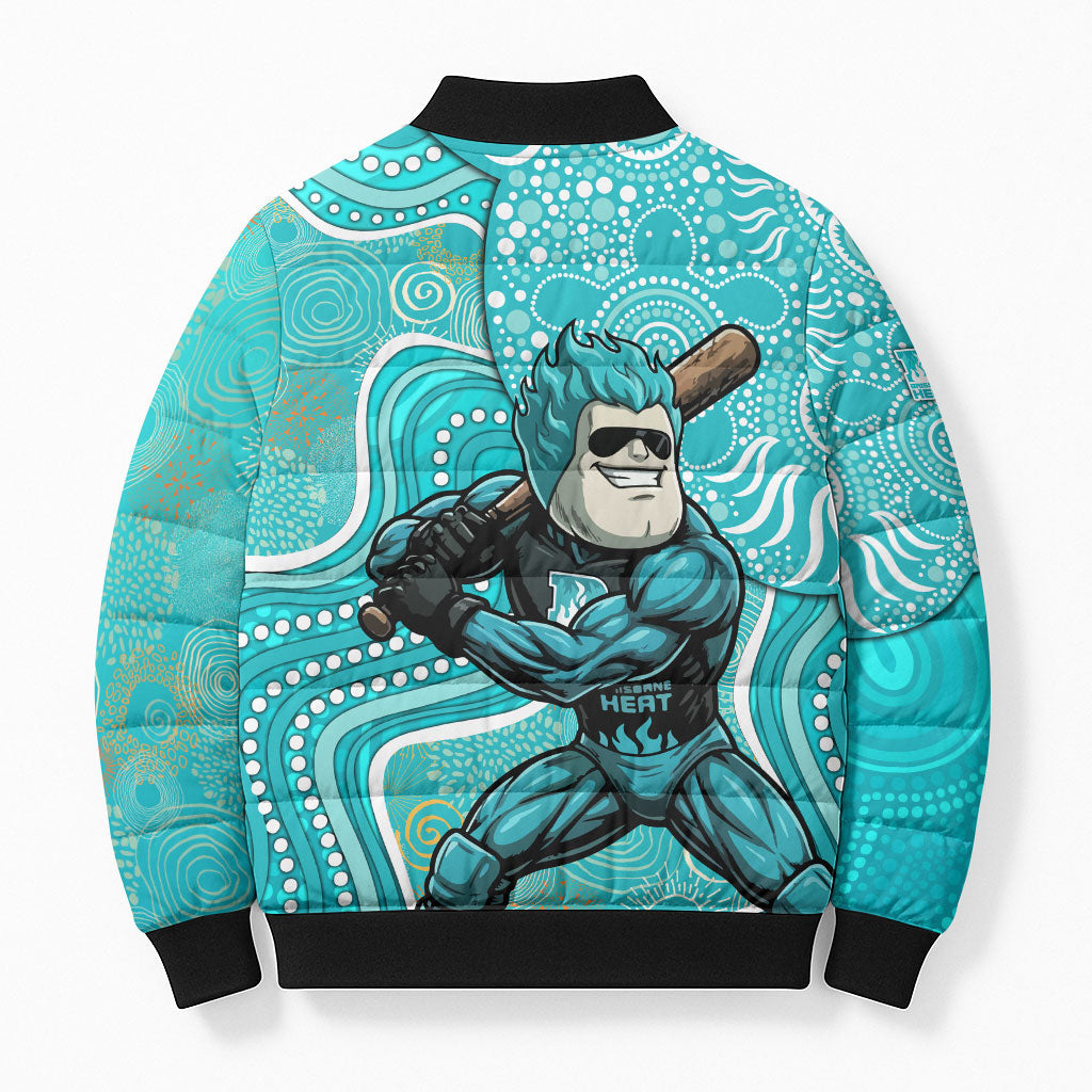 Brisbane Heat Bomber Puffer Jacket Indigenous Dot Art Superhero Batter Tribal Pattern