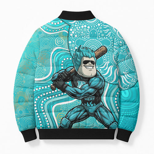 Brisbane Heat Bomber Puffer Jacket Indigenous Dot Art Superhero Batter Tribal Pattern