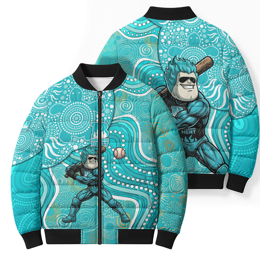 Brisbane Heat Bomber Puffer Jacket Indigenous Dot Art Superhero Batter Tribal Pattern