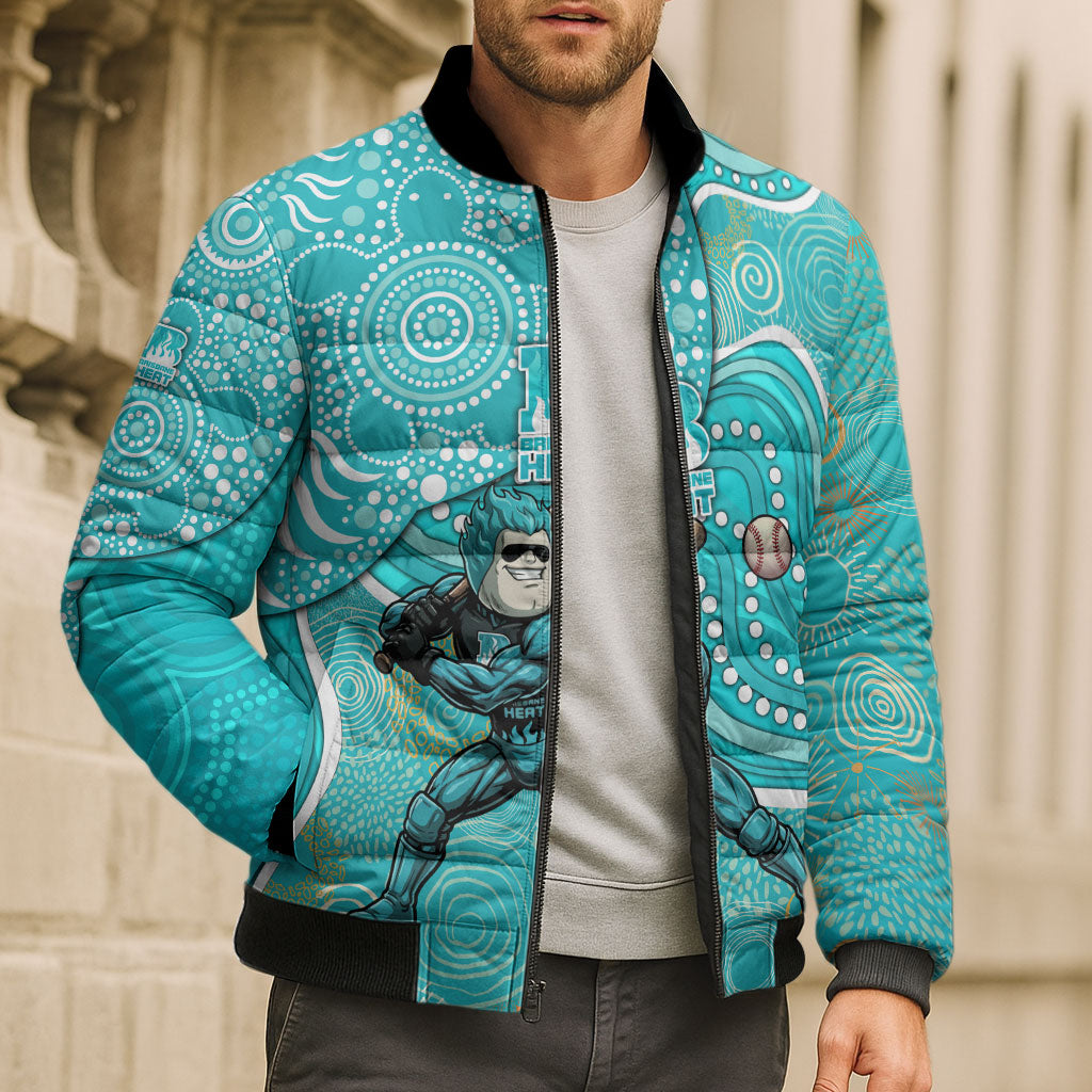 Brisbane Heat Bomber Puffer Jacket Indigenous Dot Art Superhero Batter Tribal Pattern