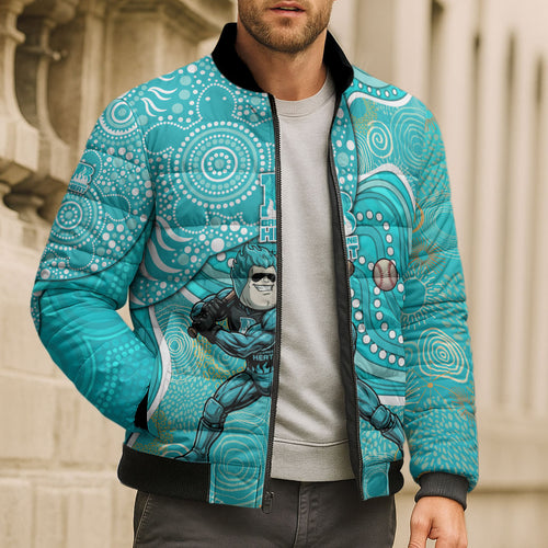 Brisbane Heat Bomber Puffer Jacket Indigenous Dot Art Superhero Batter Tribal Pattern