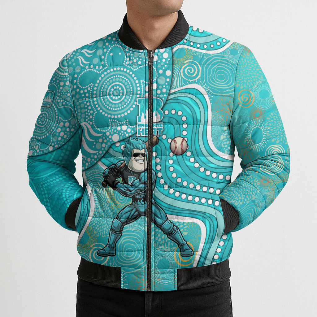 Brisbane Heat Bomber Puffer Jacket Indigenous Dot Art Superhero Batter Tribal Pattern