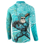 Brisbane Heat Button Sweatshirt Indigenous Dot Art Superhero Batter Tribal Pattern