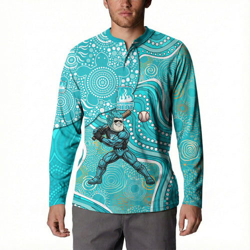 Brisbane Heat Button Sweatshirt Indigenous Dot Art Superhero Batter Tribal Pattern