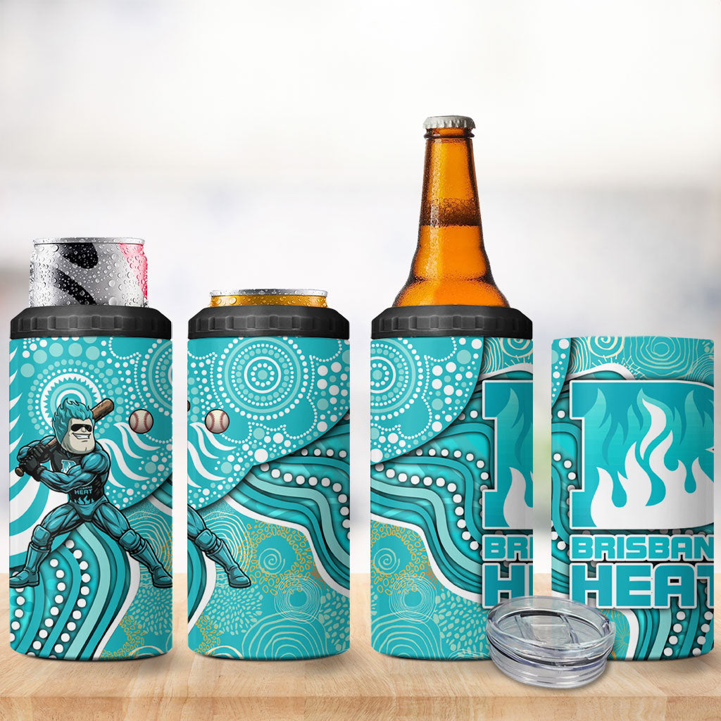 Brisbane Heat 4 in 1 Can Cooler Tumbler Indigenous Dot Art Superhero Batter Tribal Pattern