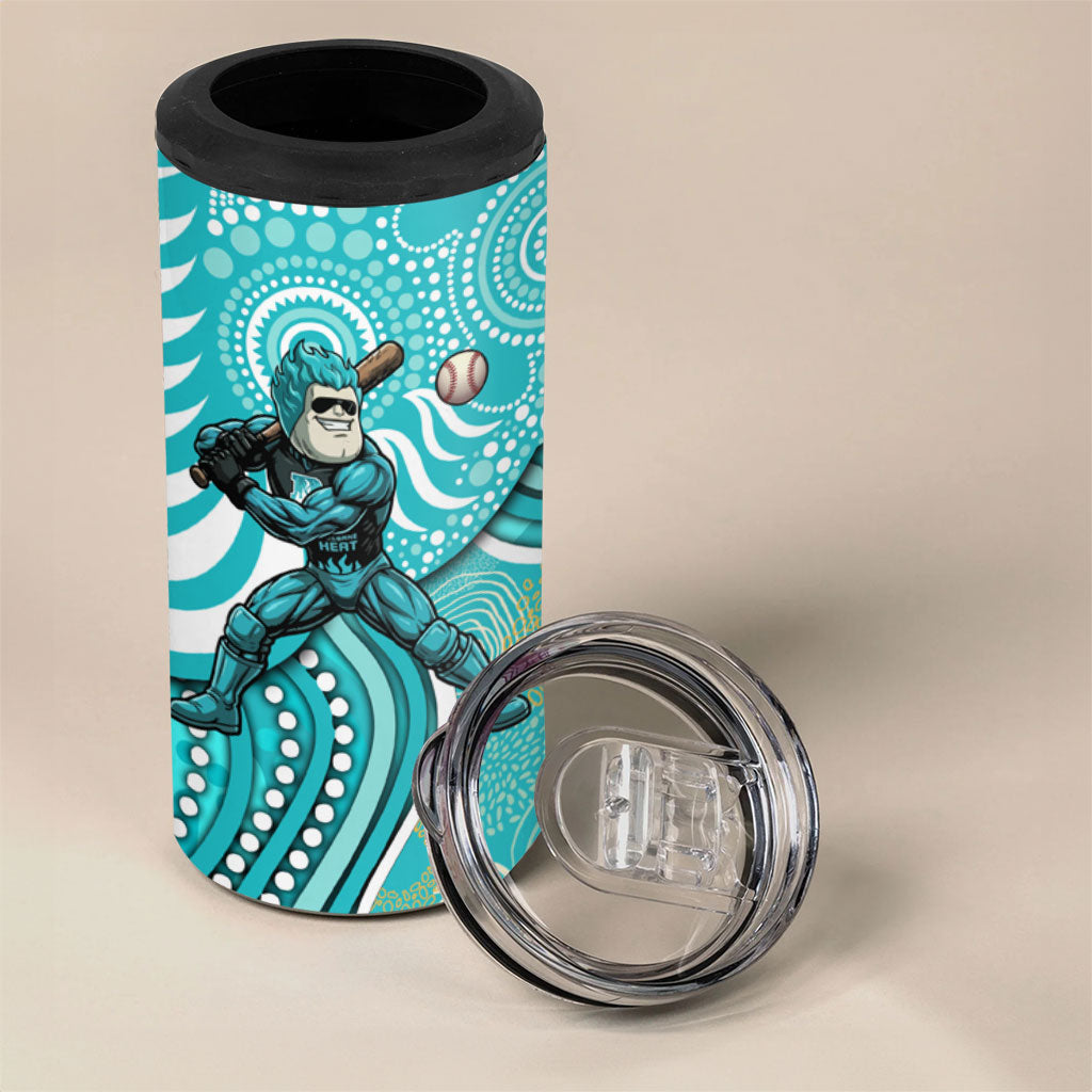 Brisbane Heat 4 in 1 Can Cooler Tumbler Indigenous Dot Art Superhero Batter Tribal Pattern