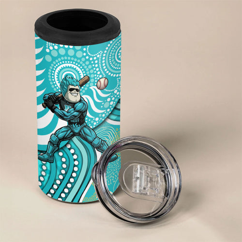 Brisbane Heat 4 in 1 Can Cooler Tumbler Indigenous Dot Art Superhero Batter Tribal Pattern