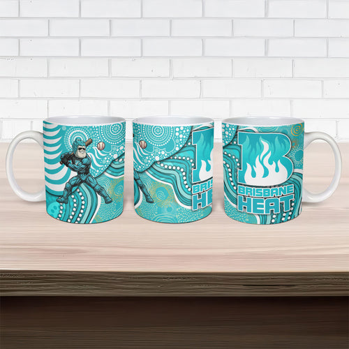 Brisbane Heat Ceramic Mug Indigenous Dot Art Superhero Batter Tribal Pattern