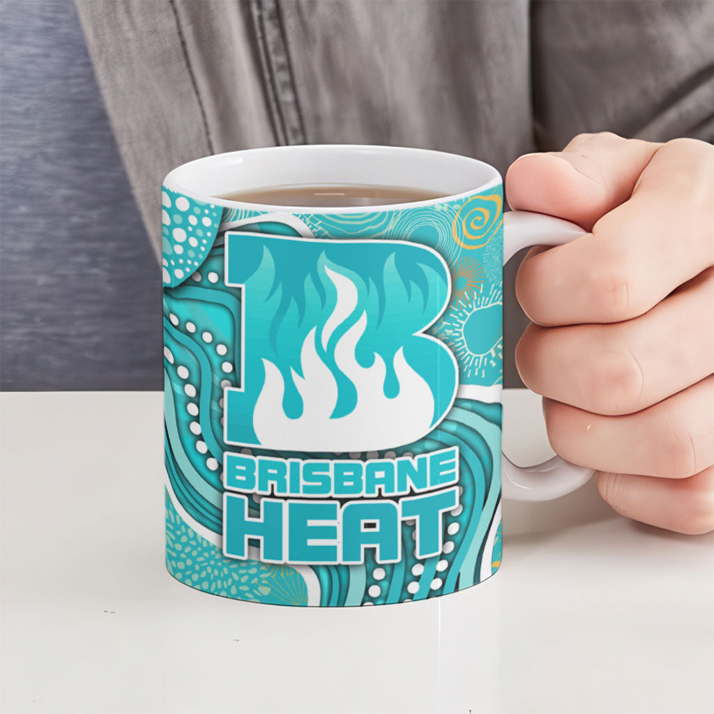 Brisbane Heat Ceramic Mug Indigenous Dot Art Superhero Batter Tribal Pattern