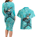 Brisbane Heat Couples Matching Long Sleeve Bodycon Dress and Hawaiian Shirt Indigenous Dot Art Superhero Batter Tribal Pattern