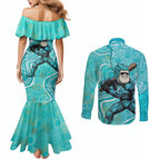 Brisbane Heat Couples Matching Mermaid Dress and Long Sleeve Button Shirt Indigenous Dot Art Superhero Batter Tribal Pattern