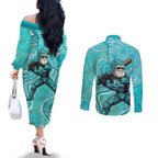 Brisbane Heat Couples Matching Off The Shoulder Long Sleeve Dress and Long Sleeve Button Shirt Indigenous Dot Art Superhero Batter Tribal Pattern