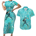 Brisbane Heat Couples Matching Short Sleeve Bodycon Dress and Hawaiian Shirt Indigenous Dot Art Superhero Batter Tribal Pattern