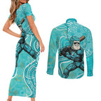 Brisbane Heat Couples Matching Short Sleeve Bodycon Dress and Long Sleeve Button Shirt Indigenous Dot Art Superhero Batter Tribal Pattern