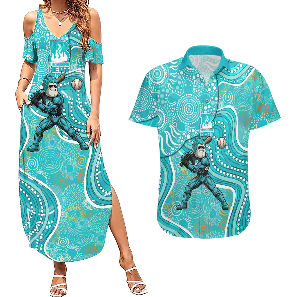 Brisbane Heat Couples Matching Summer Maxi Dress and Hawaiian Shirt Indigenous Dot Art Superhero Batter Tribal Pattern