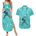 Brisbane Heat Couples Matching Summer Maxi Dress and Hawaiian Shirt Indigenous Dot Art Superhero Batter Tribal Pattern