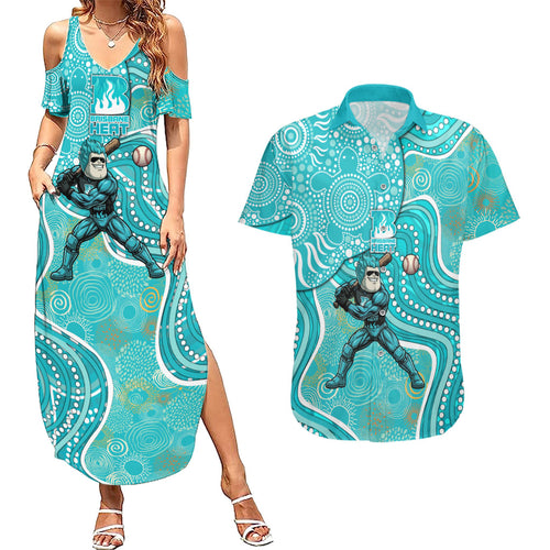 Brisbane Heat Couples Matching Summer Maxi Dress and Hawaiian Shirt Indigenous Dot Art Superhero Batter Tribal Pattern