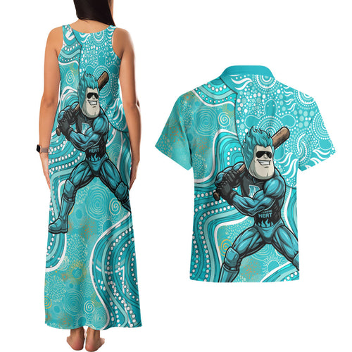 Brisbane Heat Couples Matching Tank Maxi Dress and Hawaiian Shirt Indigenous Dot Art Superhero Batter Tribal Pattern