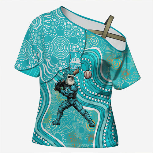 Brisbane Heat Cross Shoulder Shirt Indigenous Dot Art Superhero Batter Tribal Pattern