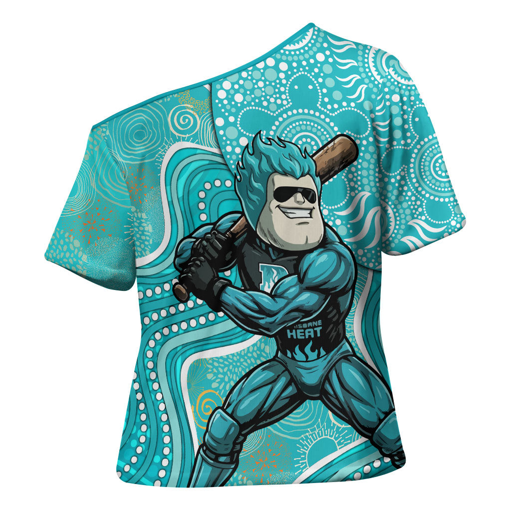 Brisbane Heat Cross Shoulder Shirt Indigenous Dot Art Superhero Batter Tribal Pattern