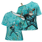 Brisbane Heat Cross Shoulder Shirt Indigenous Dot Art Superhero Batter Tribal Pattern