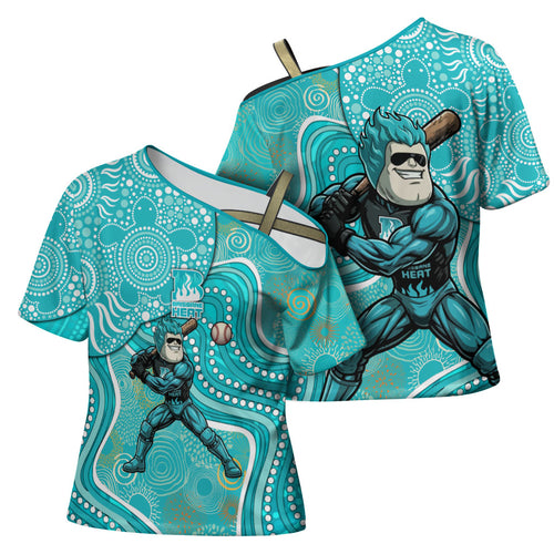 Brisbane Heat Cross Shoulder Shirt Indigenous Dot Art Superhero Batter Tribal Pattern