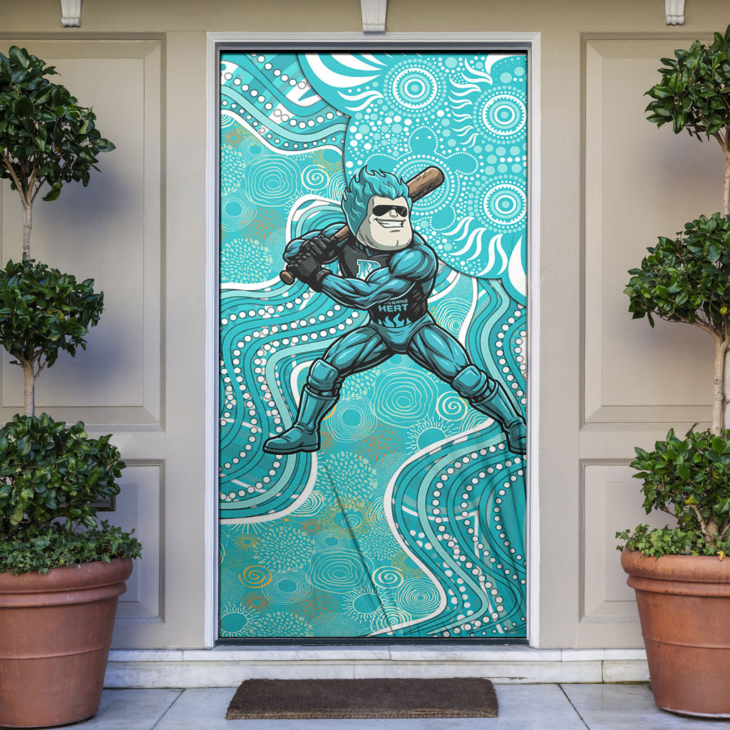 Brisbane Heat Door Cover Indigenous Dot Art Superhero Batter Tribal Pattern