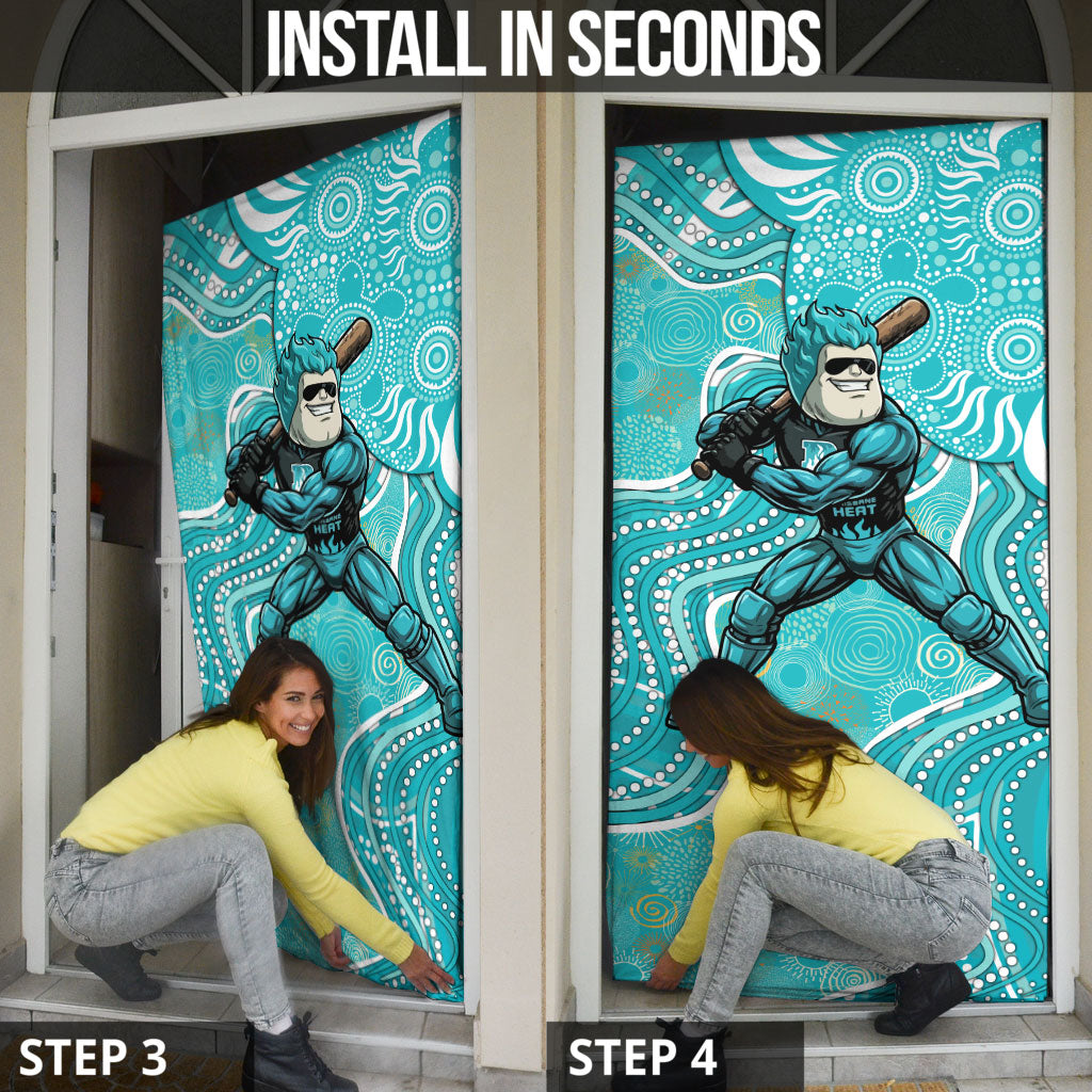Brisbane Heat Door Cover Indigenous Dot Art Superhero Batter Tribal Pattern