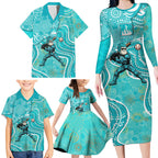 Brisbane Heat Family Matching Long Sleeve Bodycon Dress and Hawaiian Shirt Indigenous Dot Art Superhero Batter Tribal Pattern