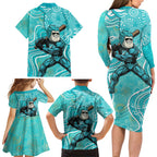 Brisbane Heat Family Matching Long Sleeve Bodycon Dress and Hawaiian Shirt Indigenous Dot Art Superhero Batter Tribal Pattern
